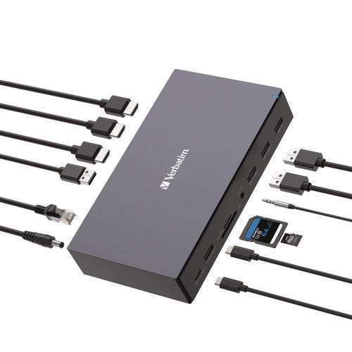 Image of Verbatim® USB-C Pro Docking Station 17-in-1, Audio/DisplayPort/HDMI/Micro SD/RJ45/SD/USB-A/USB-C, Gray