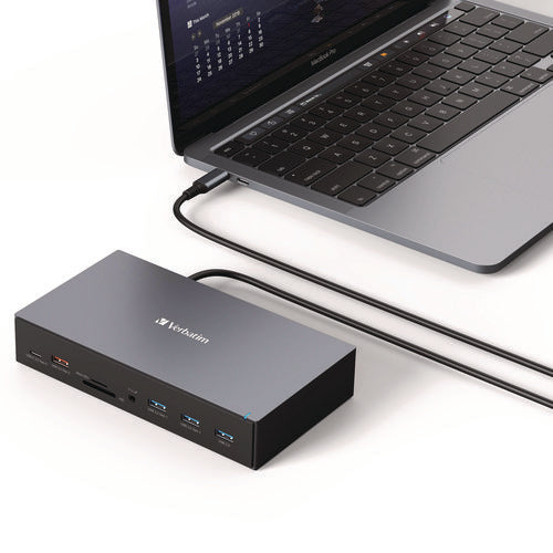 Image of Verbatim® USB-C Pro Docking Station 17-in-1, Audio/DisplayPort/HDMI/Micro SD/RJ45/SD/USB-A/USB-C, Gray