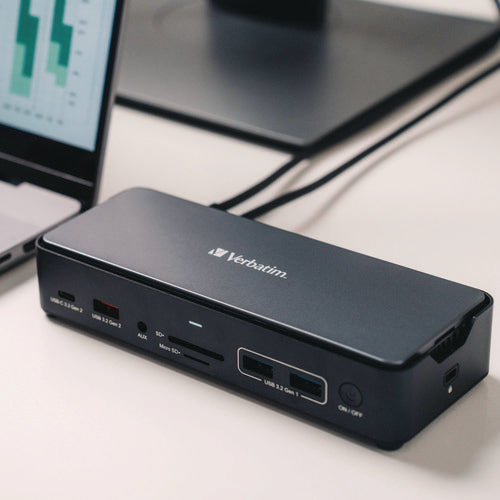 Image of Verbatim® USB-C Pro Docking Station 15-in-1 256GB Vi3000 SSD, Audio/DisplayPort/HDMI/Micro SD/RJ45/SD/USB-A/USB-C, Gray