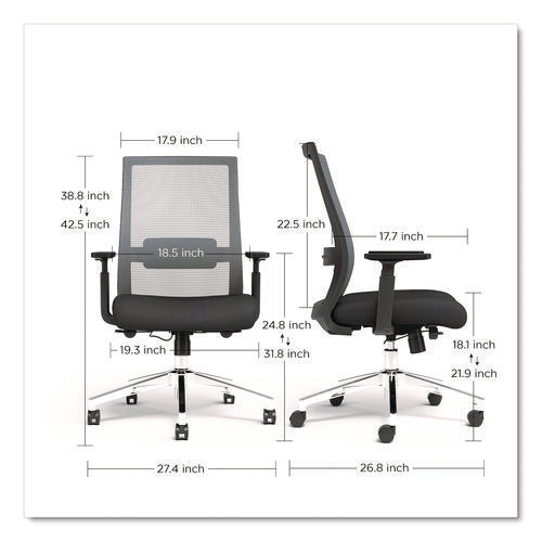 Image of Alera® Alera Ashdale Ergonomic Fabric Swivel Task Chair, Supports 275 lb, 18.15 to 21.89 Seat Height, Black Seat/Back, Silver Base