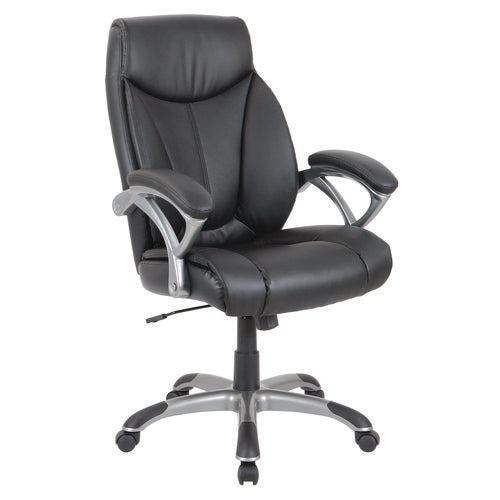 Image of Alera® Alera Fulford Bonded Leather High-Back Managers Chair, Supports 275lb, 18.62-22.56" Seat Height, Black Seat/Back, Silver Base