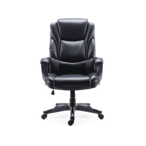 Image of Alera® Alera Kirkdale Bonded Leather Manager Chair, Supports Up to 275 lb, 16.18 to 22.76 Seat Height, Black Seat/Back, Black Base
