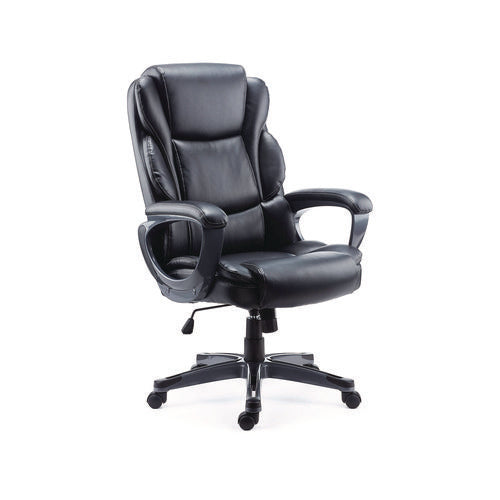 Image of Alera® Alera Kirkdale Bonded Leather Manager Chair, Supports Up to 275 lb, 16.18 to 22.76 Seat Height, Black Seat/Back, Black Base