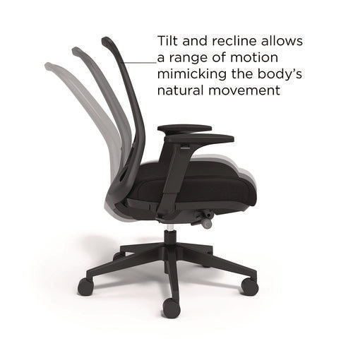 Image of Alera® Alera Kempton Ergonomic Fabric Mesh Swivel Task Chair, Supports Up to 275lb, 18.31 to 22.17 Seat Height, Black Seat/Back/Base