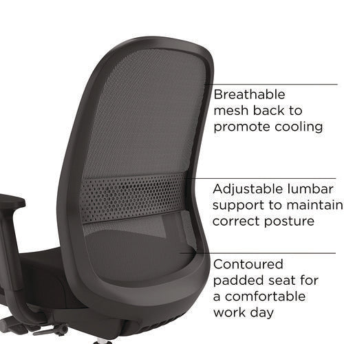 Image of Alera® Alera Kempton Ergonomic Fabric Mesh Swivel Task Chair, Supports Up to 275lb, 18.31 to 22.17 Seat Height, Black Seat/Back/Base
