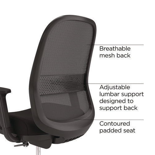 Image of Alera® Alera Kempton Fabric Mesh Task Stool, Supports Up to 275 lb, 26.57 to 33.62 Seat Height, Black Seat, Black Back, Black Base