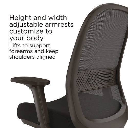 Image of Alera® Alera Kempton Fabric Mesh Task Stool, Supports Up to 275 lb, 26.57 to 33.62 Seat Height, Black Seat, Black Back, Black Base