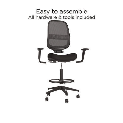 Image of Alera® Alera Kempton Fabric Mesh Task Stool, Supports Up to 275 lb, 26.57 to 33.62 Seat Height, Black Seat, Black Back, Black Base