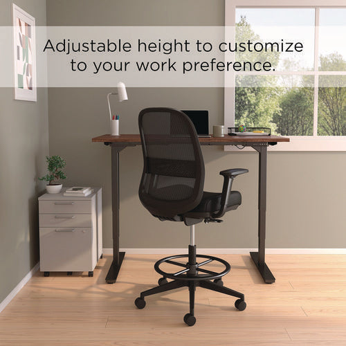 Image of Alera® Alera Kempton Fabric Mesh Task Stool, Supports Up to 275 lb, 26.57 to 33.62 Seat Height, Black Seat, Black Back, Black Base