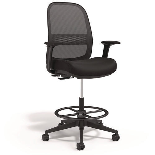 Image of Alera® Alera Kempton Fabric Mesh Task Stool, Supports Up to 275 lb, 26.57 to 33.62 Seat Height, Black Seat, Black Back, Black Base