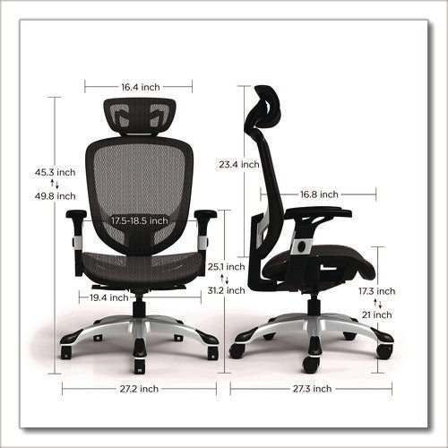 Image of Alera® Alera Minerva Ergonomic Mesh Swivel Task Chair, Support Up to 275lb, 17.24 to 20.98 Seat Height, Black Seat/Back, Silver Base