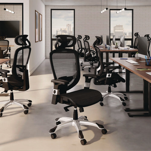 Image of Alera® Alera Minerva Ergonomic Mesh Swivel Task Chair, Support Up to 275lb, 17.24 to 20.98 Seat Height, Black Seat/Back, Silver Base