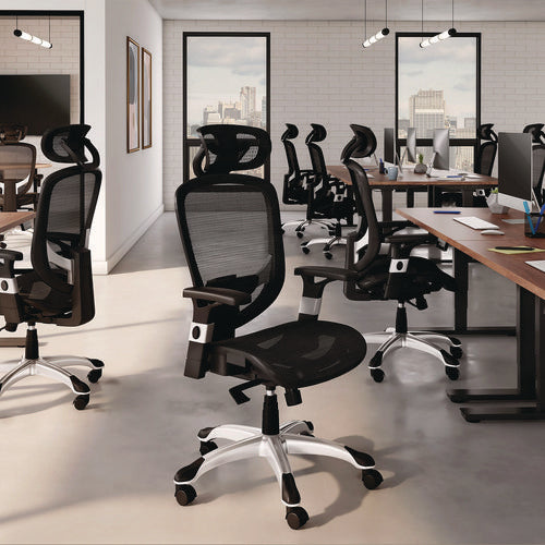 Image of Alera® Alera Minerva Ergonomic Mesh Swivel Task Chair, Supports Up to 275lb, 17.24 to 20.98 Seat Height, Gray Seat/Back, Silver Base