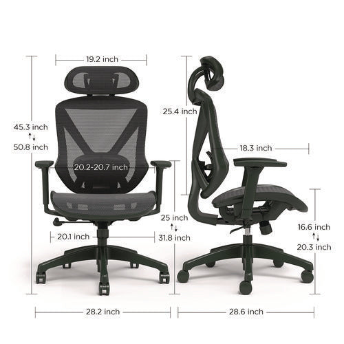 Image of Alera® Alera Taunton Ergonomic Mesh Swivel Task Chair, Supports Up to 275lb, 17.44 to 20.98 Seat Height, Black Seat/Back, Black Base