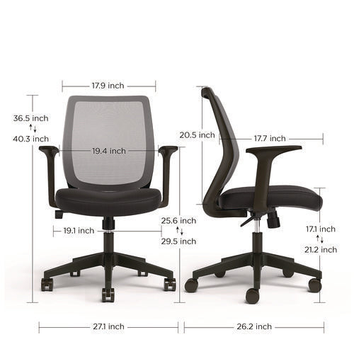 Image of Alera® Alera Wessex Ergonomic Fabric Mesh Swivel Task Chair, Supports Up to 275lbs, 17.09 to 20.83 Seat Height, Black Seat/Back/Base
