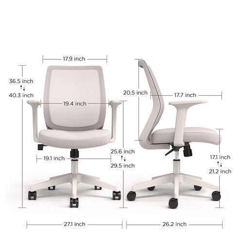 Image of Alera® Alera Wessex Ergonomic Fabric Mesh Swivel Task Chair, Supports 275 lb, 17.09 to 20.83 Seat Height, Gray Seat/Back, White Base