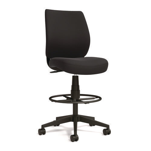 Image of Alera® Alera Wessex Drafting Stool, Fabric, Supports Up to 275 lb, 27.95 to 33.66 Seat Height, Black Seat, Black Back, Black Base