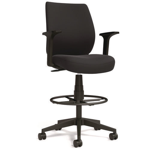 Image of Alera® Alera Wessex Drafting Stool, Fabric, Supports Up to 275 lb, 27.95 to 33.66 Seat Height, Black Seat, Black Back, Black Base