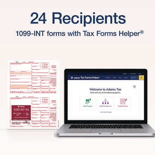 Image of Adams® 4-Part 1099-INT Tax Forms with Tax Forms Helper, Fiscal Year: 2024, 4-Part Carbonless, 8 x 5.5, 2 Forms/Sheet, 24 Forms Total