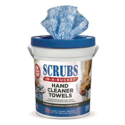 Image of SCRUBS® Hand Cleaner Towels, 1-Ply, 10 x 12, Citrus, Blue/White, 72/Bucket, 6 Buckets/Carton