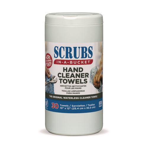 Image of SCRUBS® Hand Cleaner Towels, 1-Ply, 10 x 12, Citrus, Blue/White, 30/Canister