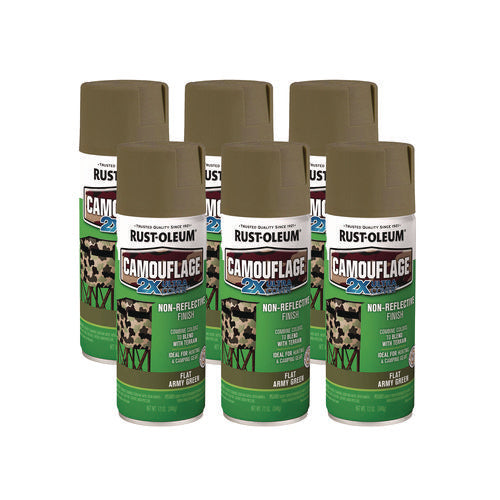 Image of Rust-Oleum® Camouflage Spray Paint, Flat Army Green, 12 oz Aerosol Can, 6/Carton