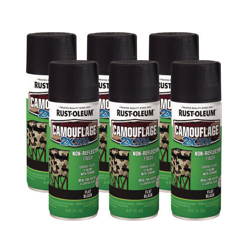 Image of Rust-Oleum® Camouflage Spray Paint, Flat Black, 12 oz Aerosol Can, 6/Carton