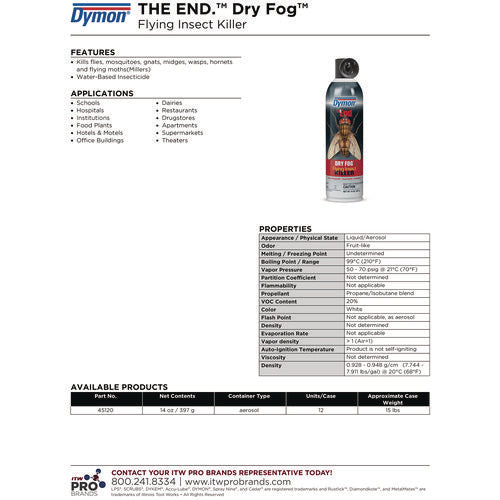 Image of Dymon® The End. Dry Fog Flying Insect Killer, 14 oz Aerosol Spray, 12/Carton