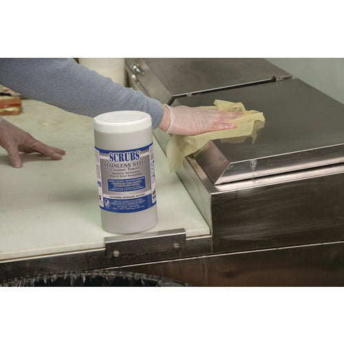 Image of SCRUBS® Stainless Steel Cleaner Towels, 1-Ply, 9.75 x 10.5, Lemon Scent, 30/Canister, 6 Canisters/Carton