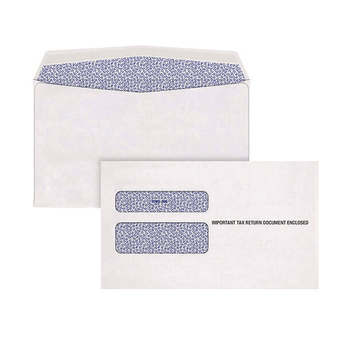 Image of TOPS W-2 Laser Double Window Envelope, Commercial Flap, Gummed Closure, 5.63 X 9, White, 24/pack