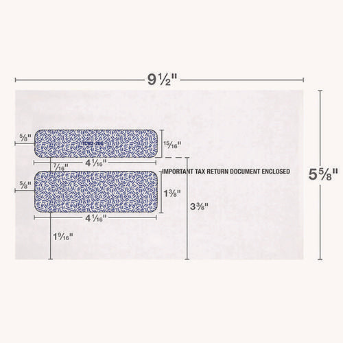 Image of TOPS W-2 Laser Double Window Envelope, Commercial Flap, Gummed Closure, 5.63 X 9, White, 24/pack