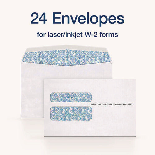 Image of Adams® W-2 Gummed Seal Double-Window Envelopes, Commercial Flap, Gummed Closure, 5.63 x 9, White, 24/Pack