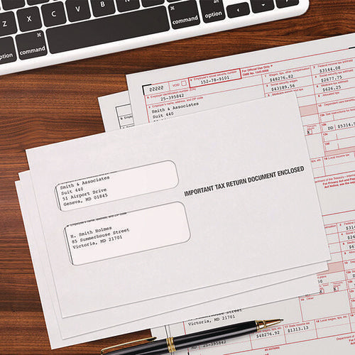 Image of Adams® W-2 Gummed Seal Double-Window Envelopes, Commercial Flap, Gummed Closure, 5.63 x 9, White, 24/Pack