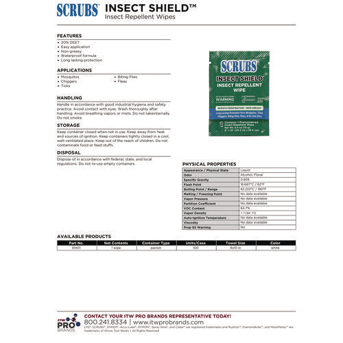 Image of SCRUBS® Insect Shield Insect Repellent Wipes, 8 x 10, Floral, 100/Carton