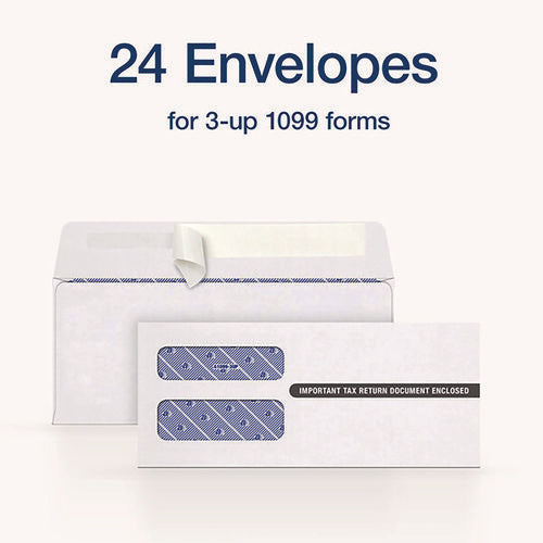 Image of TOPS 1099 Double Window Envelope, Commercial Flap, Self-Adhesive Closure, 3.75 x 8.75, White, 24/Pack