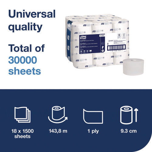 Image of Tork® OptiServe High-Capacity Coreless Toilet Paper, 2-Ply, White, 1,500 Sheets, 18 Rolls/Carton