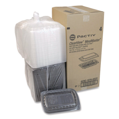 Image of Pactiv Evergreen MealMaster Rib Container, 10 x 7.1 x 2.1, Black/Clear, Plastic, 90/Carton