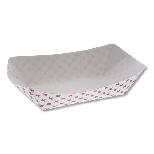 Image of Pactiv Evergreen Paperboard Food Tray, 3 lb, 7.75 x 5.1 x 2.1, Red/White, 500/Carton
