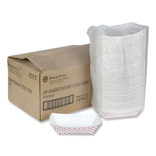 Image of Pactiv Evergreen Paperboard Food Tray, 3 lb, 7.75 x 5.1 x 2.1, Red/White, 500/Carton