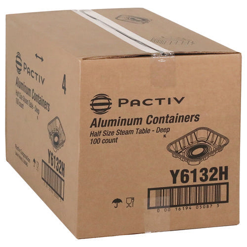 Image of Pactiv Evergreen Aluminum Steam Table Pan, Half-Size Deep, 2.6" Deep, 11.8 x 9.4, 100/Carton