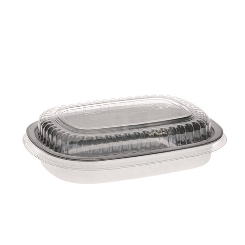 Image of Pactiv Evergreen Classic Carry-Out Container with PET Dome Lid, 22 oz, 8.2 x 6.2 x 1.3, Silver/Clear, Aluminum, 100/Carton