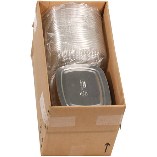 Image of Pactiv Evergreen Classic Carry-Out Container with PET Dome Lid, 46 oz, 9.8 x 7.8 x 1.3, Silver/Clear, Aluminum, 50/Carton