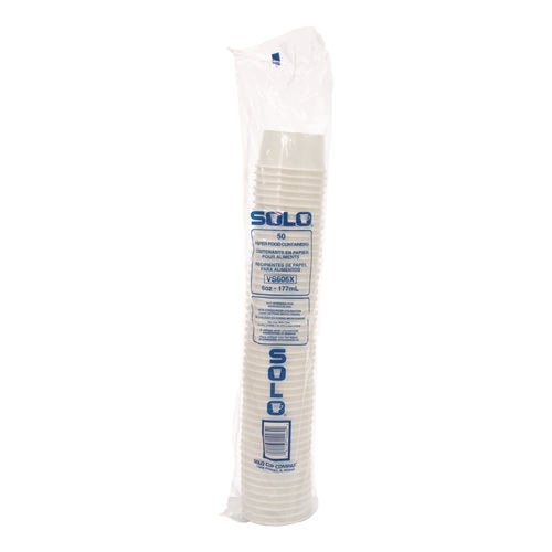 Image of SOLO® Double Poly Paper Food Container, 6 oz, 3.83" Diameter x 1.99" h, White, 1,000/Carton