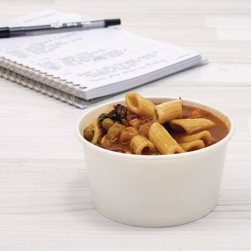 Image of SOLO® Double Poly Paper Food Container, 6 oz, 3.83" Diameter x 1.99" h, White, 1,000/Carton