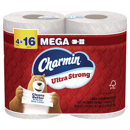Image of Charmin® Ultra Strong Bathroom Tissue, Septic Safe, 2-Ply, White, 220 Sheet/Roll, 4/Pack, 8 Packs/Carton