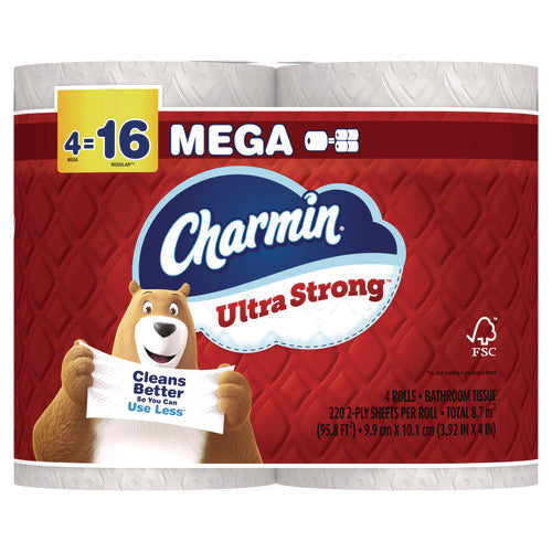 Image of Charmin® Ultra Strong Bathroom Tissue, Septic Safe, 2-Ply, White, 220 Sheet/Roll, 4/Pack, 8 Packs/Carton