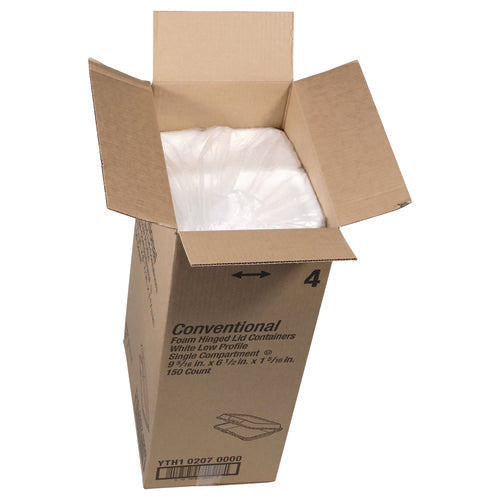 Image of Pactiv Evergreen Conventional Foam Hinged Lid Container, Very Shallow, 9 x 6.5 x 1.3, White, 150/Carton