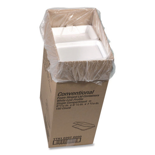 Image of Pactiv Evergreen Conventional Foam Hinged Lid Container, Very Shallow, 9 x 6.5 x 1.3, White, 150/Carton