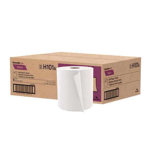 Image of Cascades PRO Select Roll Paper Towels, 1-Ply, 7.88" x 1,000 ft, White, 6/Carton