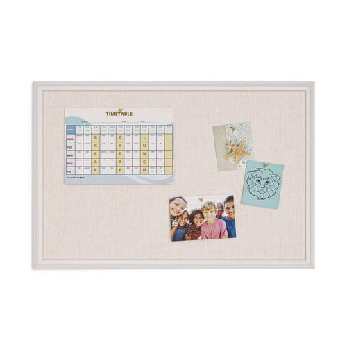 Image of U Brands Linen Bulletin Board with Decor Frame, 30" x 20", Tan Surface, White Wood Frame